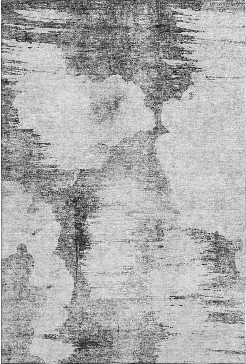 Gray And Silver Abstract Washable Area Rug With UV Protection Photo 1