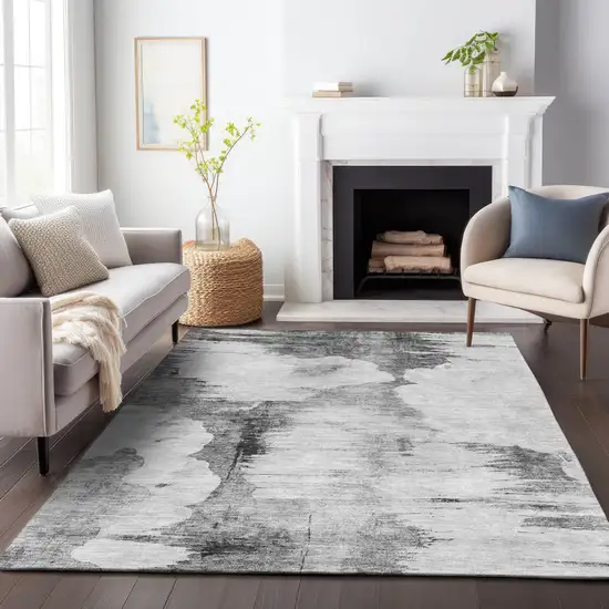 Gray And Silver Abstract Washable Area Rug With UV Protection Photo 3