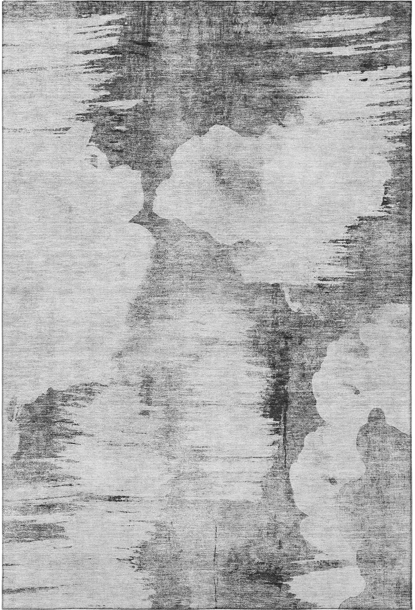 Gray And Silver Abstract Washable Area Rug With UV Protection Photo 2