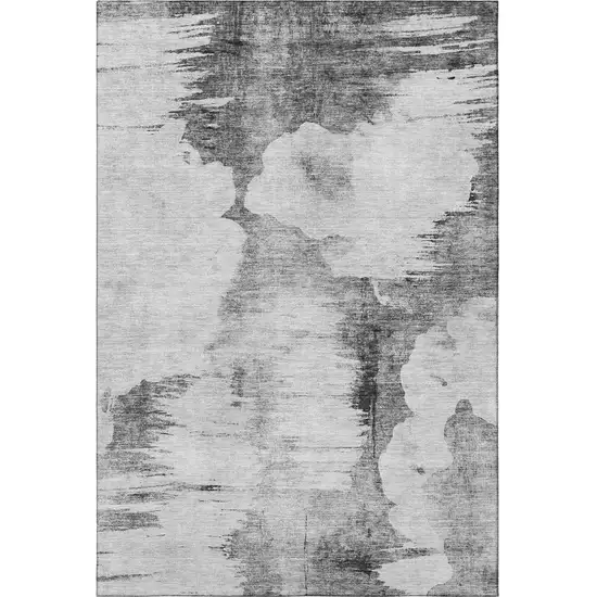Gray And Silver Abstract Washable Area Rug With UV Protection Photo 2