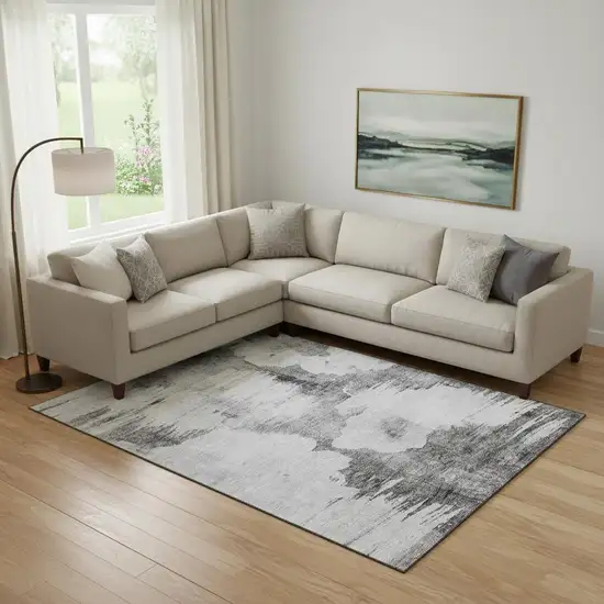 Gray And Silver Abstract Washable Area Rug With UV Protection Photo 1