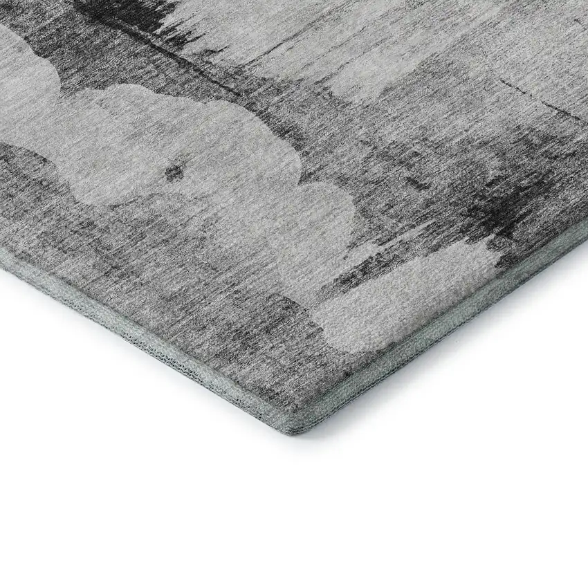 Gray And Silver Abstract Washable Area Rug With UV Protection Photo 7