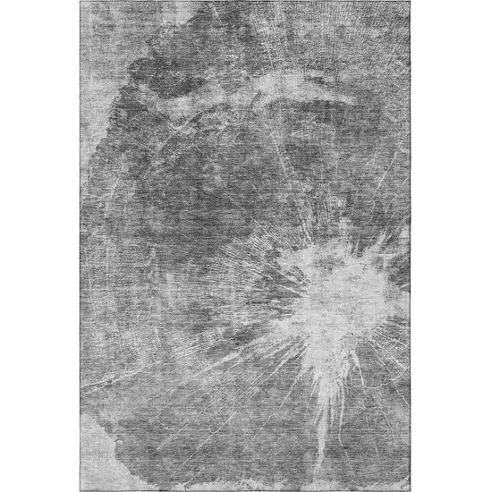 Gray And Silver Abstract Washable Area Rug With UV Protection Photo 3