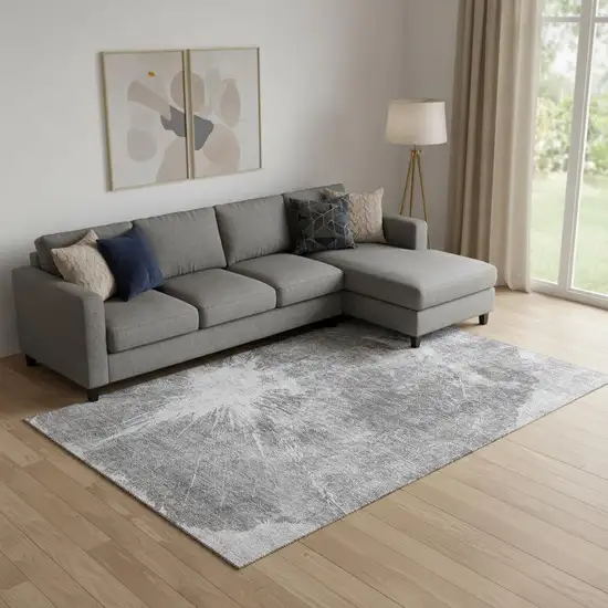 Gray And Silver Abstract Washable Area Rug With UV Protection Photo 1