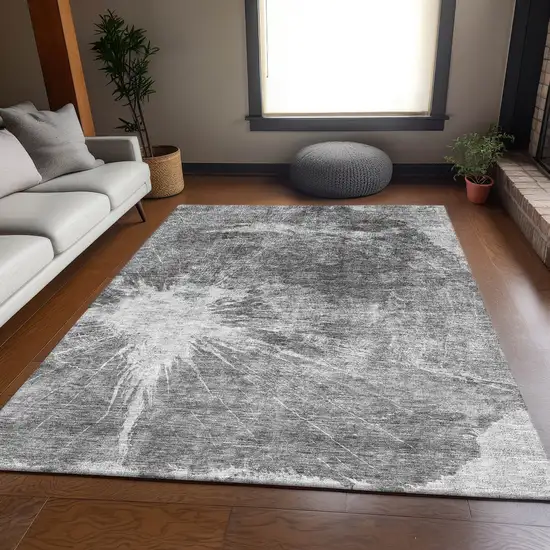 Gray And Silver Abstract Washable Area Rug With UV Protection Photo 4