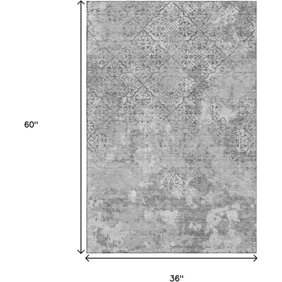 Gray And Silver Abstract Washable Area Rug With UV Protection Photo 3