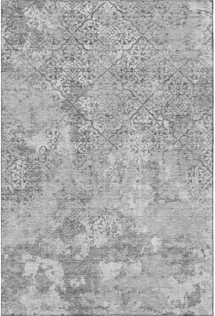 Gray And Silver Abstract Washable Area Rug With UV Protection Photo 3