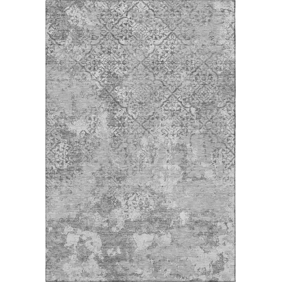 Gray And Silver Abstract Washable Area Rug With UV Protection Photo 3