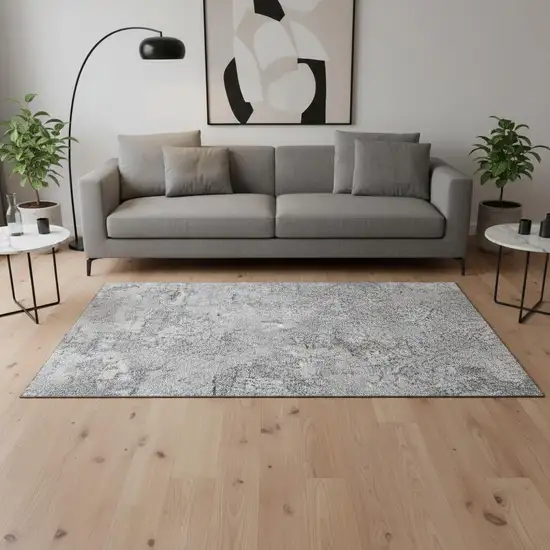Gray And Silver Abstract Washable Area Rug With UV Protection Photo 2