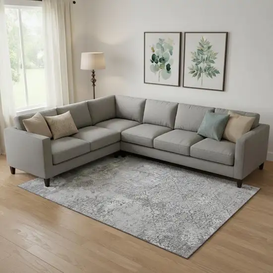 Gray And Silver Abstract Washable Area Rug With UV Protection Photo 1