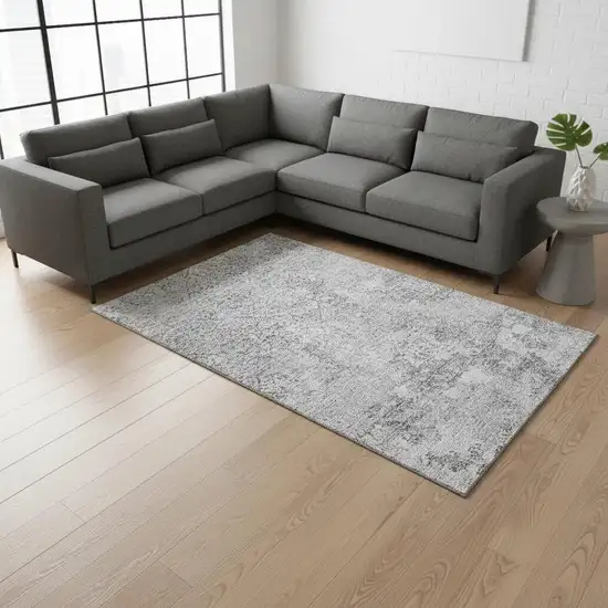 Gray And Silver Abstract Washable Area Rug With UV Protection Photo 2
