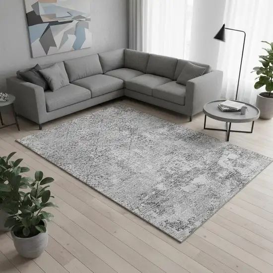 Gray And Silver Abstract Washable Area Rug With UV Protection Photo 2