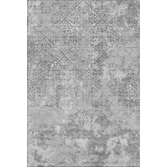 Gray And Silver Abstract Washable Area Rug With UV Protection Photo 1