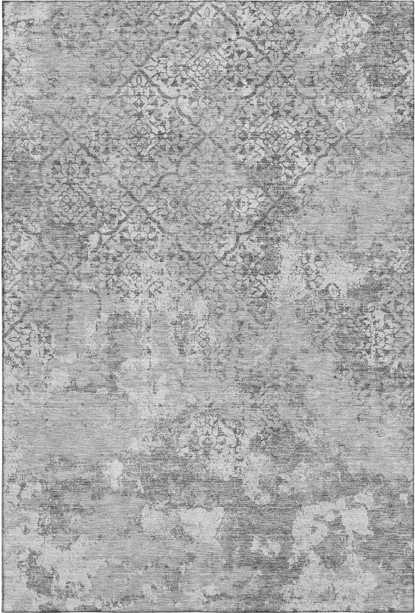 Gray And Silver Abstract Washable Area Rug With UV Protection Photo 1
