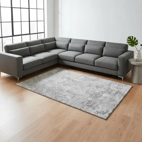 Gray And Silver Abstract Washable Area Rug With UV Protection Photo 2