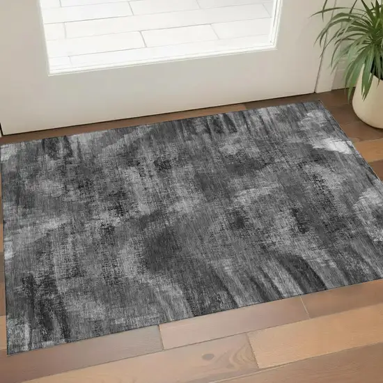 Gray And Silver Abstract Washable Area Rug With UV Protection Photo 1
