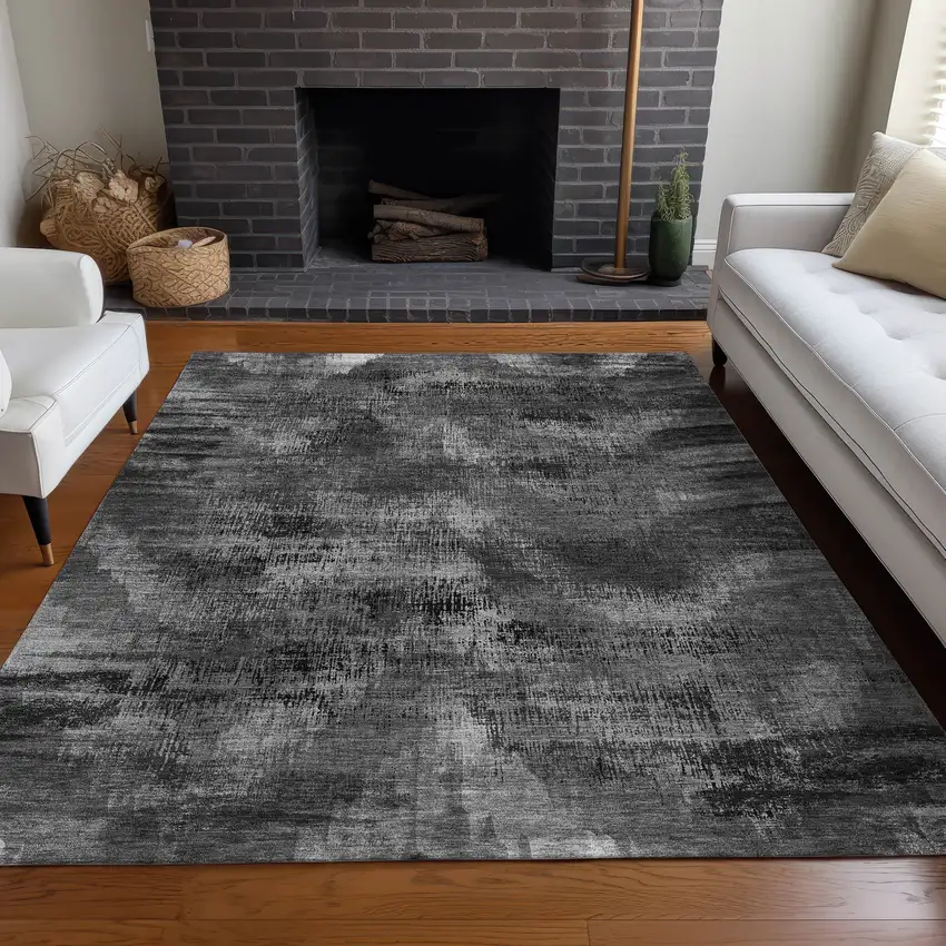 Gray And Silver Abstract Washable Area Rug With UV Protection Photo 5