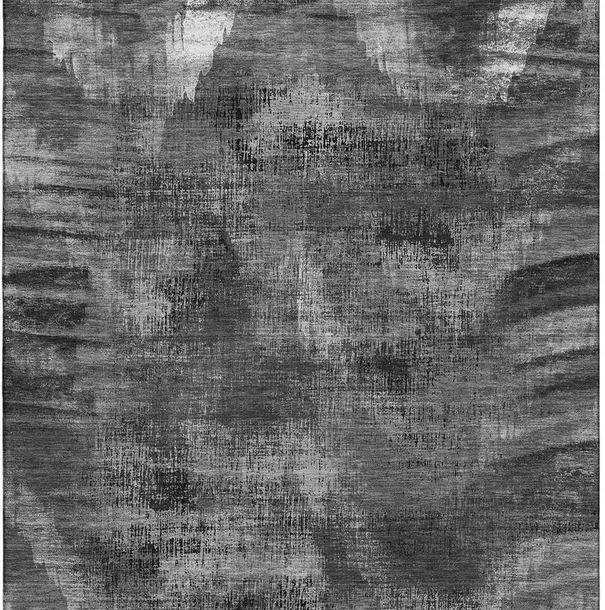 Gray And Silver Abstract Washable Area Rug With UV Protection Photo 4