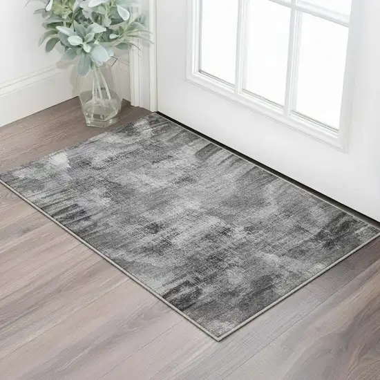 Gray And Silver Abstract Washable Area Rug With UV Protection Photo 2