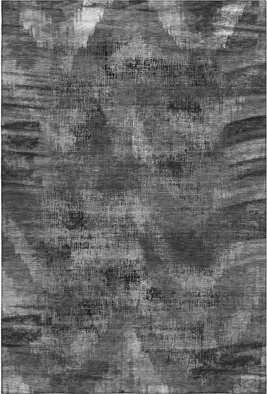 Gray And Silver Abstract Washable Area Rug With UV Protection Photo 1