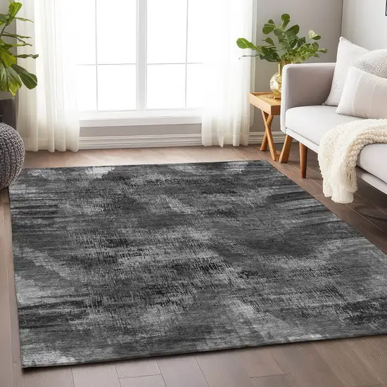 Gray And Silver Abstract Washable Area Rug With UV Protection Photo 6