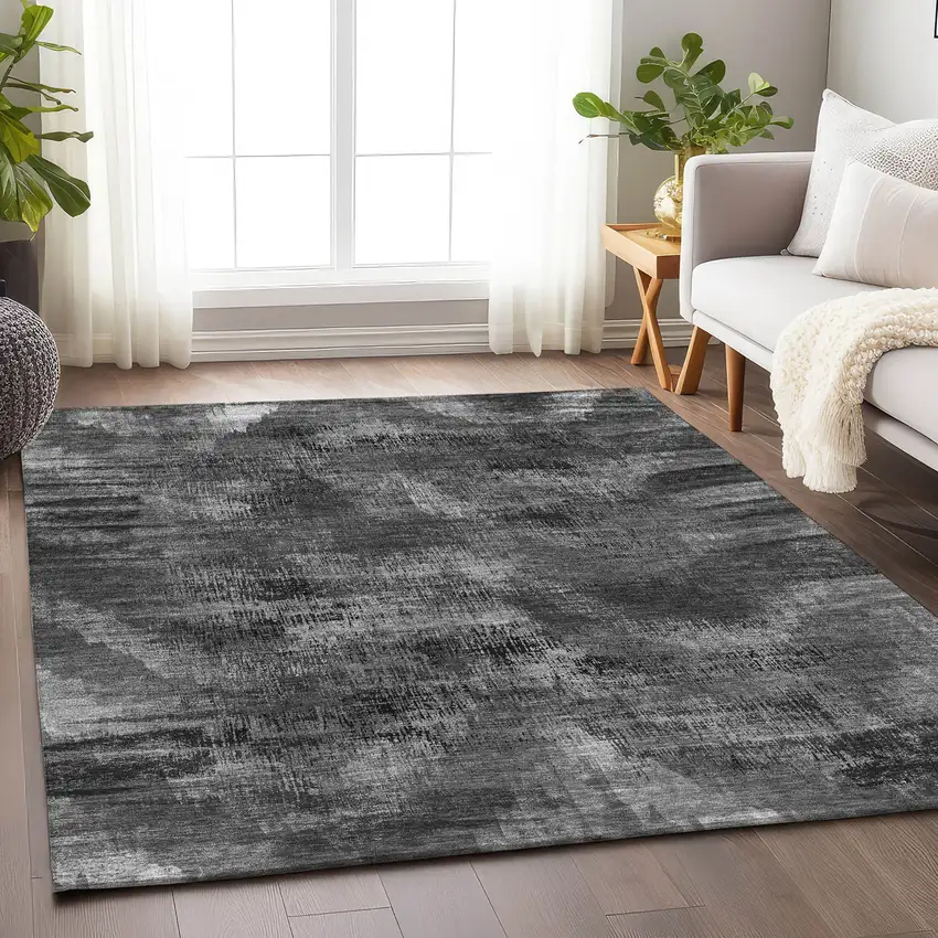 Gray And Silver Abstract Washable Area Rug With UV Protection Photo 6
