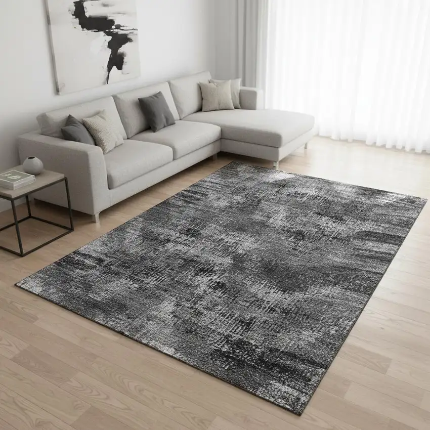 Gray And Silver Abstract Washable Area Rug With UV Protection Photo 2