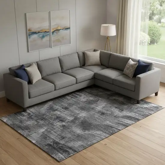 Gray And Silver Abstract Washable Area Rug With UV Protection Photo 1