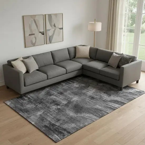 Gray And Silver Abstract Washable Area Rug With UV Protection Photo 1