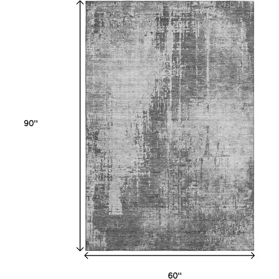 Gray And Silver Abstract Washable Area Rug With UV Protection Photo 3