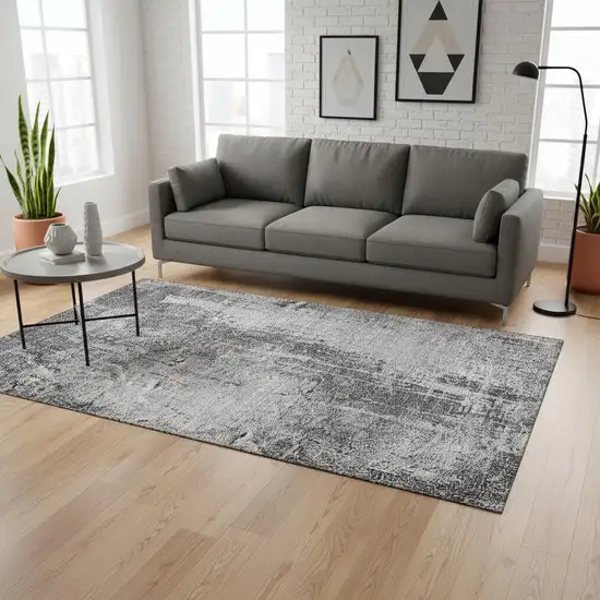 Gray And Silver Abstract Washable Area Rug With UV Protection Photo 2