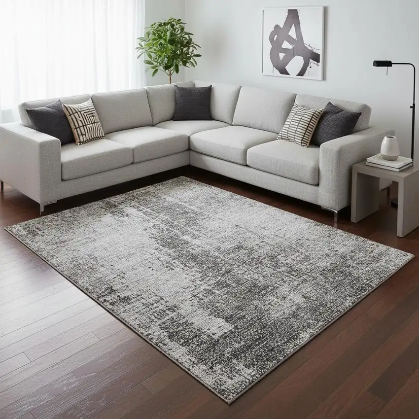 Gray And Silver Abstract Washable Area Rug With UV Protection Photo 2