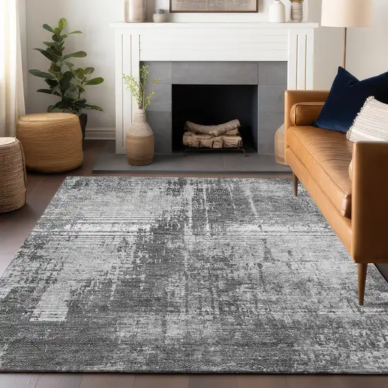 Gray And Silver Abstract Washable Area Rug With UV Protection Photo 6
