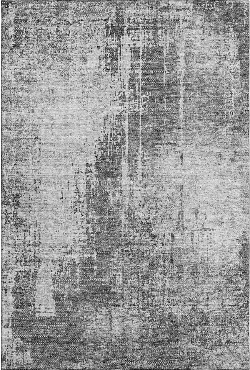 Gray And Silver Abstract Washable Area Rug With UV Protection Photo 1
