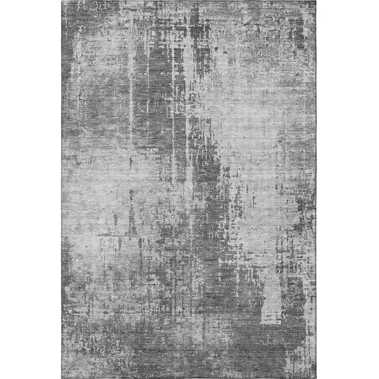 Gray And Silver Abstract Washable Area Rug With UV Protection Photo 4