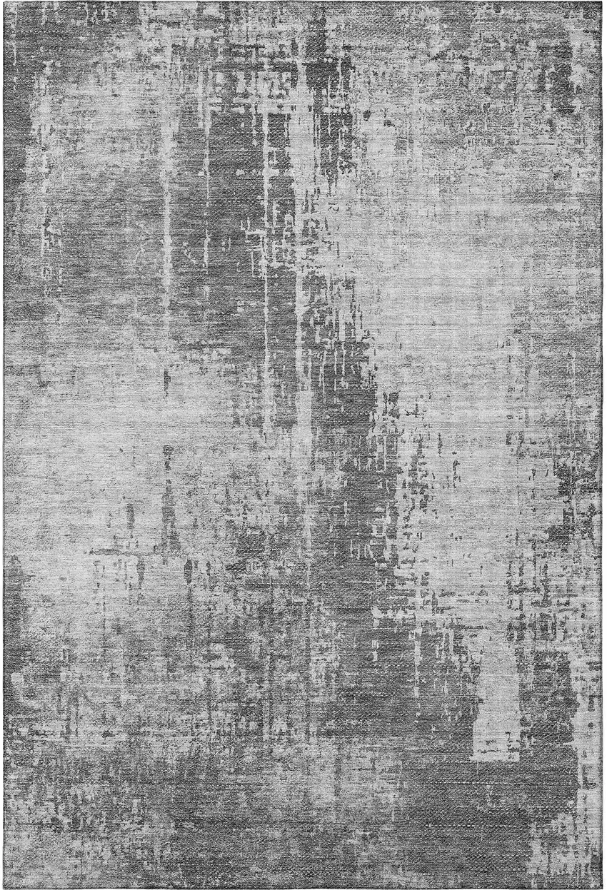 Gray And Silver Abstract Washable Area Rug With UV Protection Photo 4