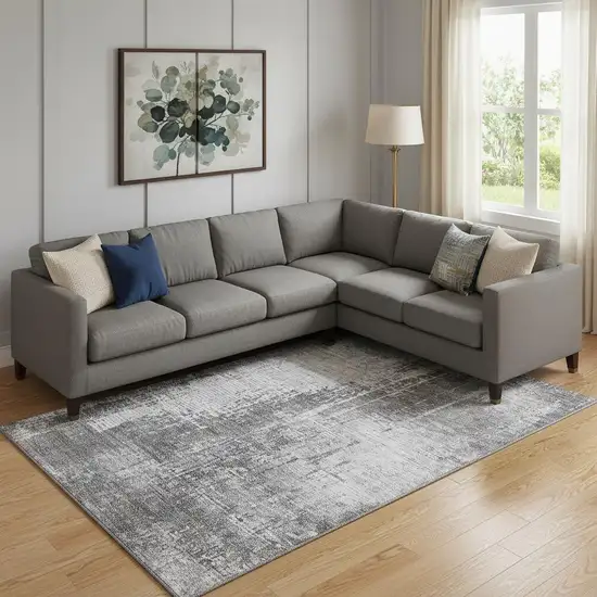 Gray And Silver Abstract Washable Area Rug With UV Protection Photo 1