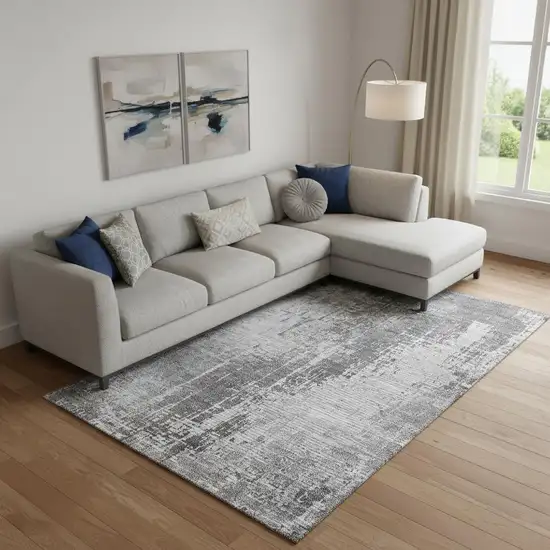 Gray And Silver Abstract Washable Area Rug With UV Protection Photo 1