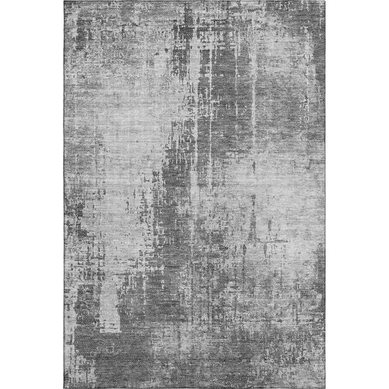 Gray And Silver Abstract Washable Area Rug With UV Protection Photo 1