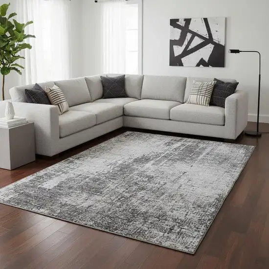 Gray And Silver Abstract Washable Area Rug With UV Protection Photo 2