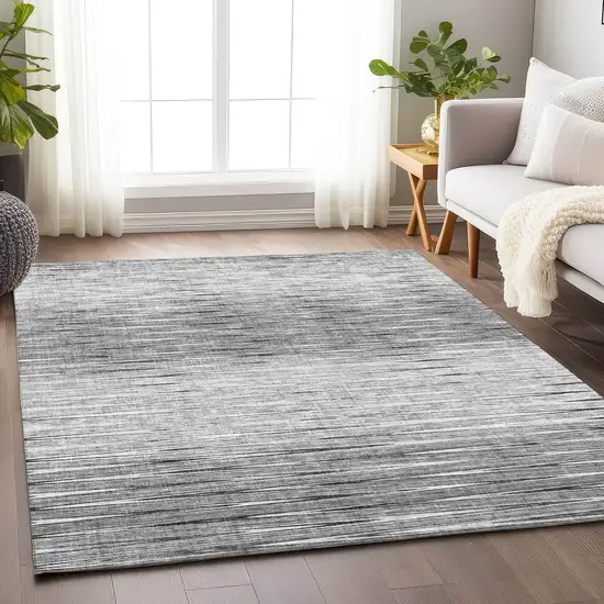 Gray And Silver Abstract Washable Area Rug With UV Protection Photo 5