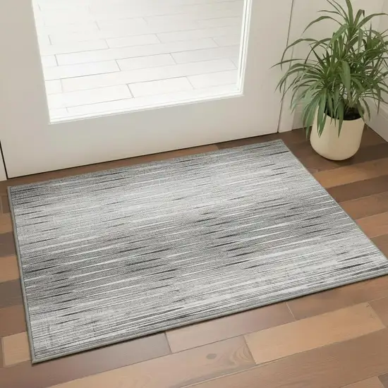 Gray And Silver Abstract Washable Area Rug With UV Protection Photo 2