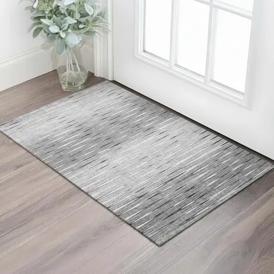 Gray And Silver Abstract Washable Area Rug With UV Protection Photo 1