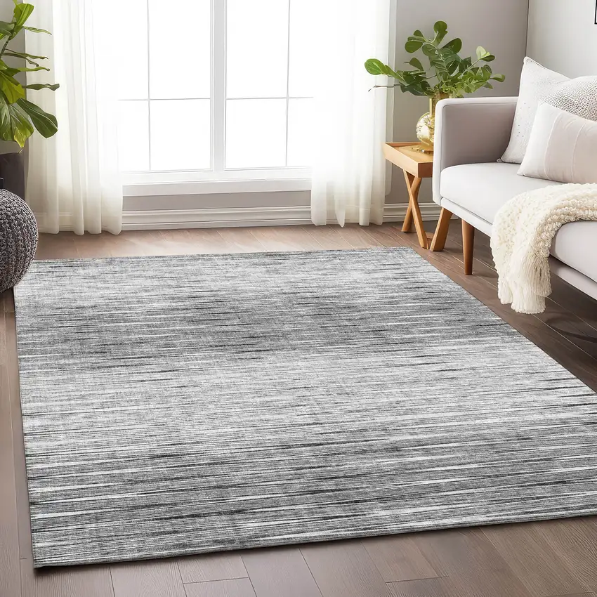 Gray And Silver Abstract Washable Area Rug With UV Protection Photo 6