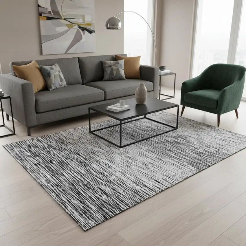 Gray And Silver Abstract Washable Area Rug With UV Protection Photo 2