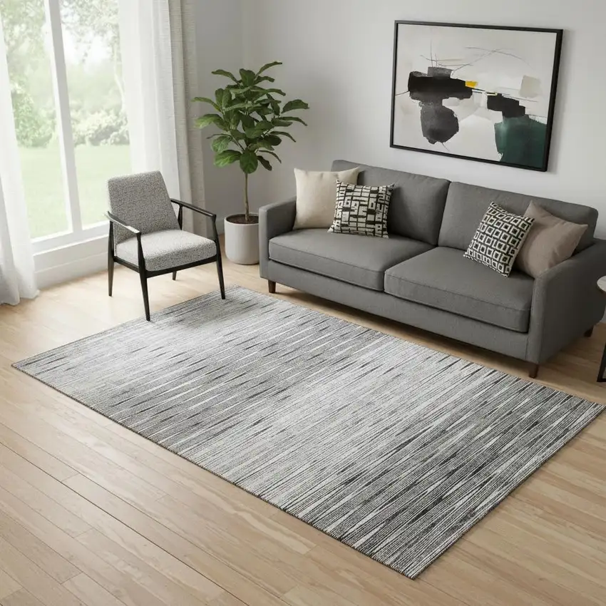 Gray And Silver Abstract Washable Area Rug With UV Protection Photo 1