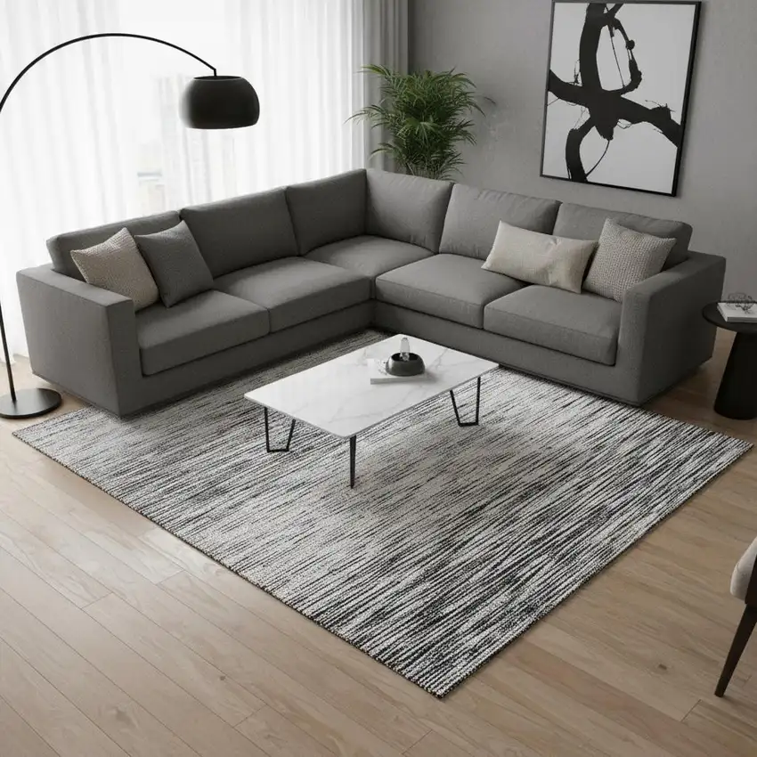 Gray And Silver Abstract Washable Area Rug With UV Protection Photo 2