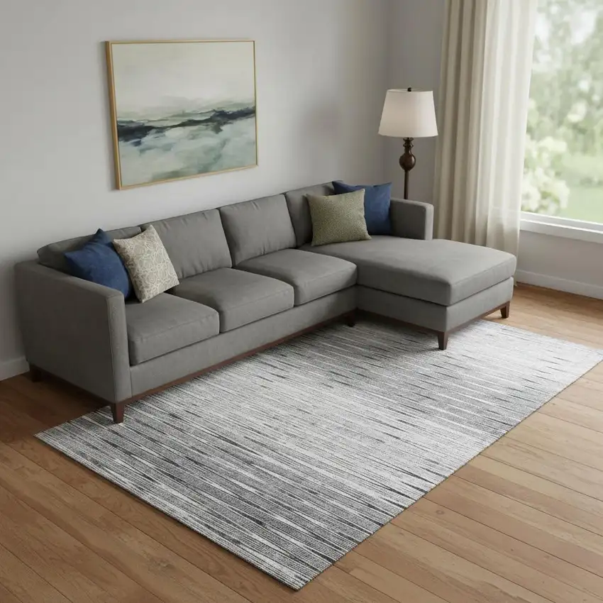 Gray And Silver Abstract Washable Area Rug With UV Protection Photo 1