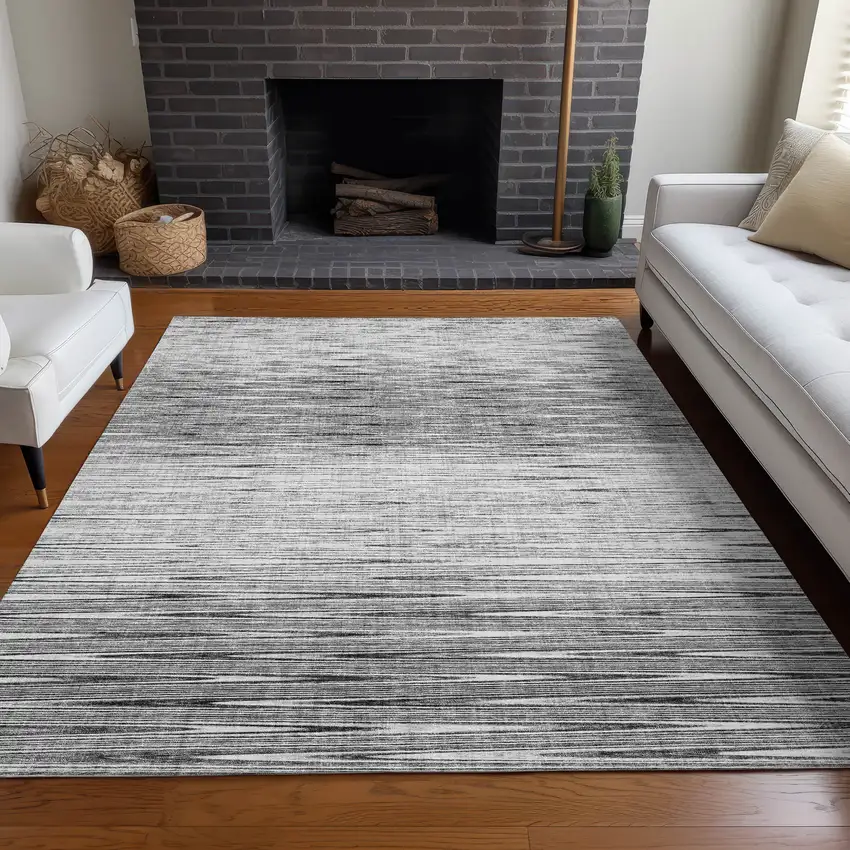 Gray And Silver Abstract Washable Area Rug With UV Protection Photo 5