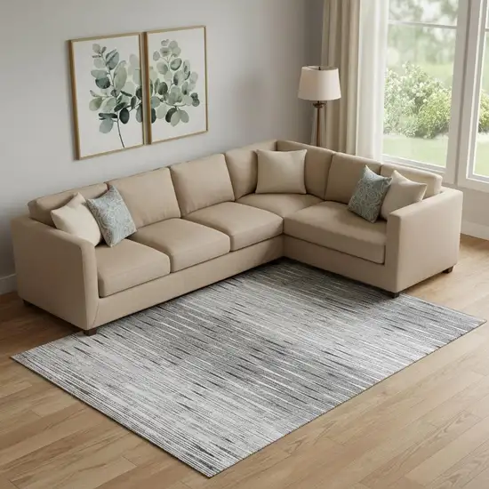 Gray And Silver Abstract Washable Area Rug With UV Protection Photo 1